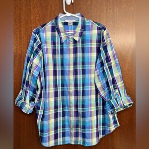 Allison Daley Blue Purple‎ Plaid Long Sleeve Shirt NWOT Size 18
